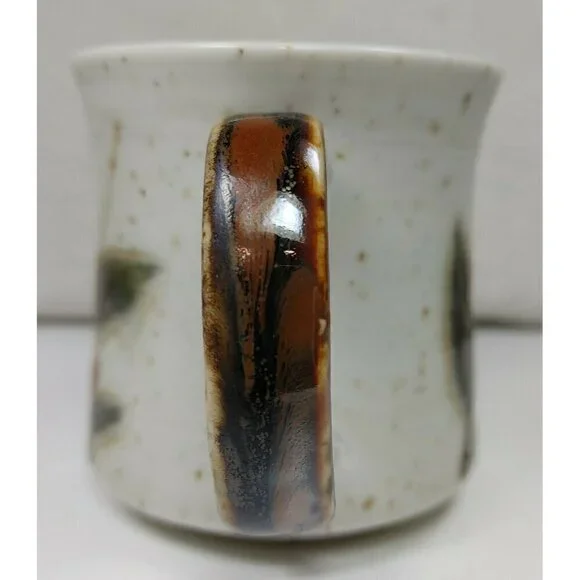 Hand Painted Leaf Round Shaped Speckled White Ceramic Coffee Mug Handle Creamer - Picture 5 of 9